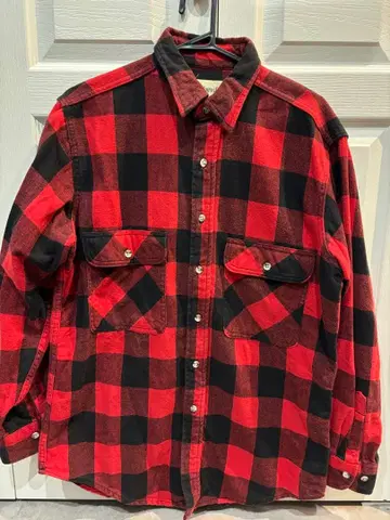 90s St. John's Bay 빨검 플란넬 셔츠 버팔로 체크 M