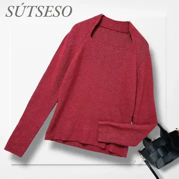 스체쏘 니트(L) 보르도 스퀘어넥 슬릿사 라메 화려함 고급