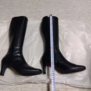 블랙 가죽 롱 부츠 24.0cm