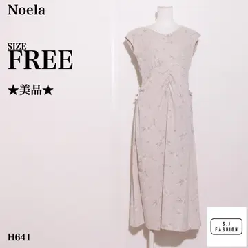 노엘라 원피스 미디 기장 프렌치 슬리브 꽃무늬 허리 쉐이프 베이지