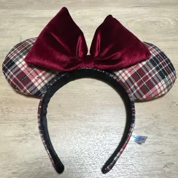 미니 마우스 머리띠 체크 무늬 빨간색
