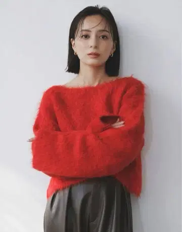 anuans 수리 알파카 숏 니트 풀오버 레드