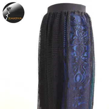 오즈모시스 개더 스커트 레이스 바이컬러 블랙 블루 그린