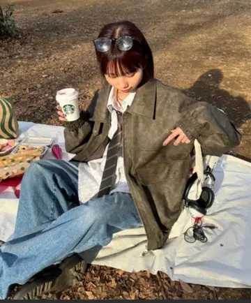 nemne store 인조 가죽 더블 지퍼 스탠드 블루종 브라운