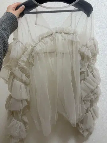 프릴 달린 베이지 쉬폰 상의