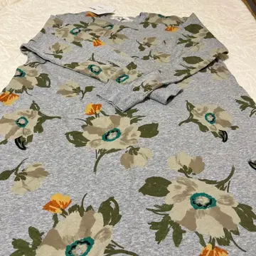 슈퍼 하카 그레이 꽃무늬 긴팔 원피스