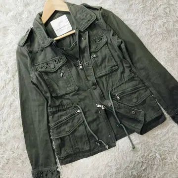 y2k HEAVEN AND EARTH 밀리터리 자켓 스터드 카키