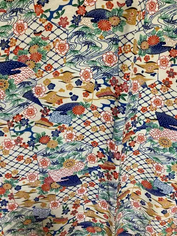 빙가타 코몬 순수 실크 이중 기모노 고전 패턴 쇼와 레트로 새상품급