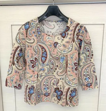 Leilian 레리안 7부 소매 티셔츠 11호 면100 페이즐리 무늬