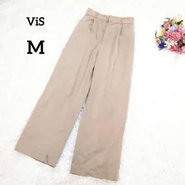 비스 슬랙스 M 베이지 얇은 소재 허리밴딩 와이드 팬츠 6101