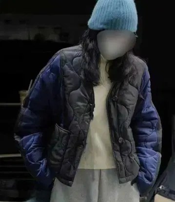 V넥 배색 퀼팅 자켓