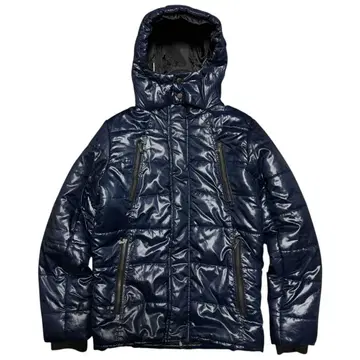 IMP Y2K 샤이니 후디드 퍼퍼 재킷 네이비