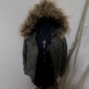 archive 헤이세이 갸루 00s y2k 카키 모즈 코트 다운 그런지