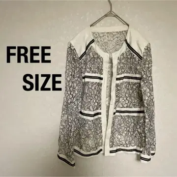 할인 즉시 구매 OK 레이스 가디건 화이트/블랙 꽃무늬 프리 사이즈