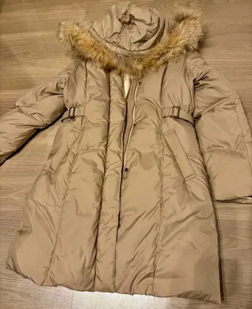 ef-de 후드 부착 베이지 롱 다운 자켓