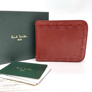 미사용품 폴스미스 접이식 지갑 빨간색 가죽