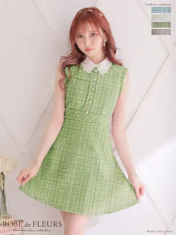 ROBEdeFLEURS 카라 부착 트위드 드레스