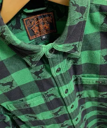 블록 체크 플란넬 셔츠 사슴 패턴 M