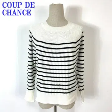 쿠 드 샹스 긴팔 보더 니트 스웨터 화이트 38 C5013