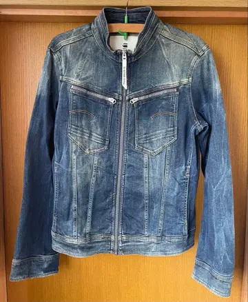 지스타 로우 데미지 가공 블루 데님 자켓