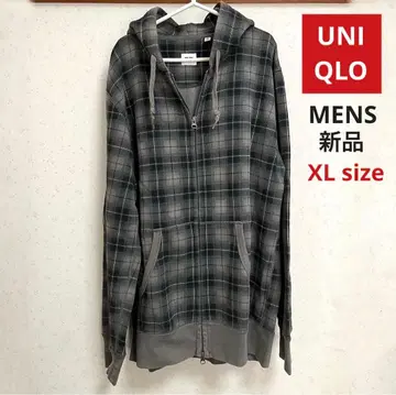 [ 새상품 ] UNIQLO 속기모 후드티 MENS 체크 그레이 블랙 XL