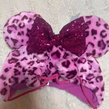 [ 새상품 미사용 ] 미니 팬캡 레오파드 무늬 핑크 디즈니 택 포함