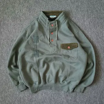 빈티지 맨투맨 트레이닝복 스탠드 카라 탁한 그린 레트로