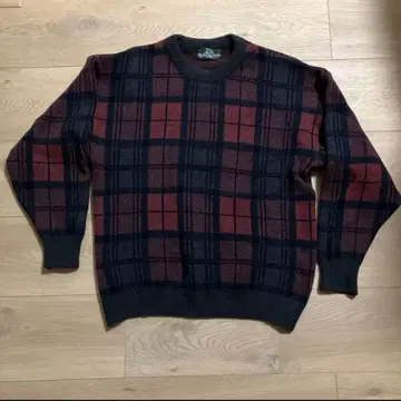 빈티지 체크 무늬 스웨터 남성용 뉴질랜드 산