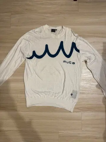 muta MARINE 니트 스웨터 린넨 x 코튼 파도 무늬 화이트