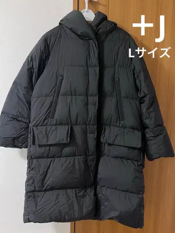 +J 후드 부착 다운 자켓 L 블랙