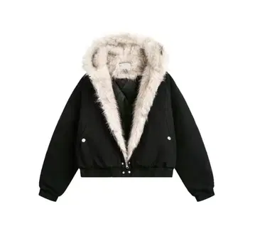 블랙 퍼 후드 자켓 M 사이즈