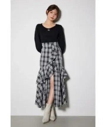 rienda 체크 프릴 슬릿 스코트 숏팬츠 머메이드 스커트