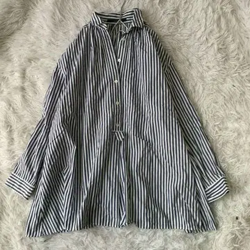 MACPHEE A라인 스트라이프 셔츠 블라우스 쁘띠 칼라