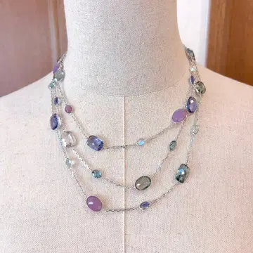 스와로브스키 목걸이 파멜라 3연 멀티 컬러 크리스탈 실버 톤