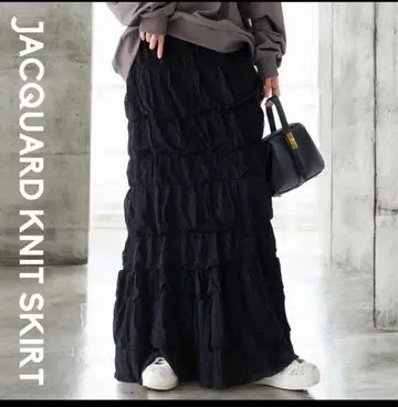 안티카 자카드 니트 스커트 블랙 레귤러