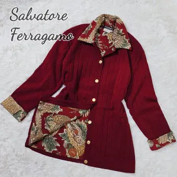 초레어 살바토레 페라가모 실크 100% 올 패턴 니트 자켓 M