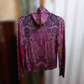 레어 2XL 46 ETRO 페이즐리 긴팔 T셔츠 퍼플 올 패턴