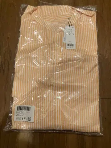 미사용 새상품 ANGIE 볼륨 셔츠 원피스 오렌지 스트라이프 L 사이즈