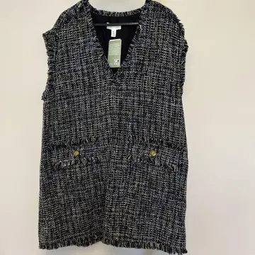 H&M 새상품 슬리브리스 트위드 원피스 네이비 계열