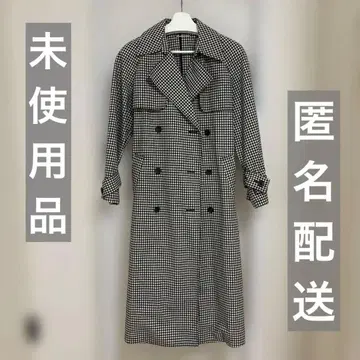 미라 오웬 코트 깅엄 체크 블랙 트렌치코트 미사용품