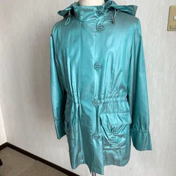 새상품급 Leilian 13+ 터콰이즈 색상 후드 부착 레인코트
