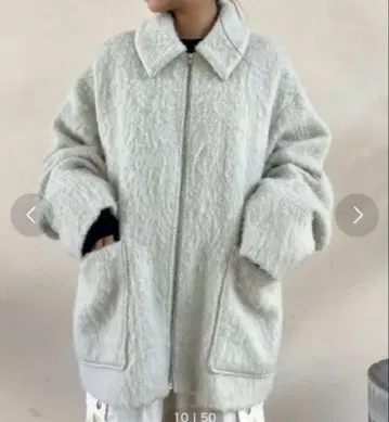 JEANASIS 미들 zip 샤기 코트 아이보리