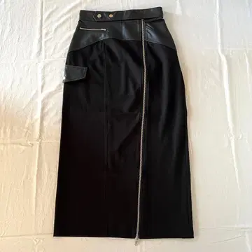 MURUA 블랙 가죽 콤비 타이트 스커트