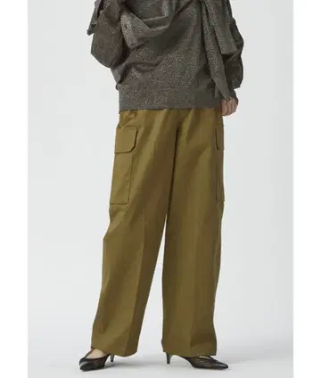 프리미어 아롱디스망 카키색 코튼 트윌 카고 팬츠 와이드