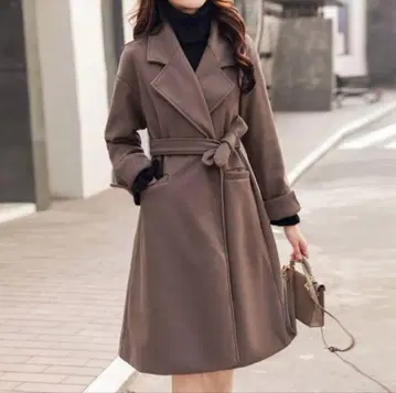 모카 카멜 브라운 플레어 롱 코트