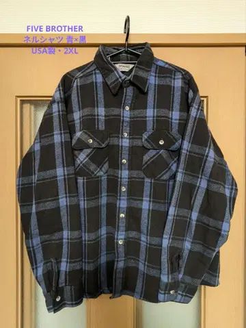 파이브 브라더 플란넬 셔츠 파랑 x 블랙 ( USA제 2XL )
