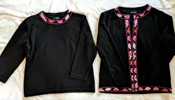 꽃무늬 라인 울 앙상블 이탈리아제 실 사용 블랙