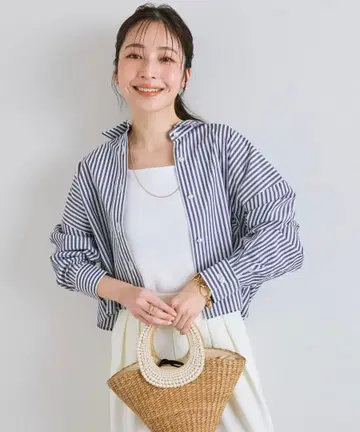 스트라이프 크롭 셔츠 네이비 라부티크 모자 꽁지