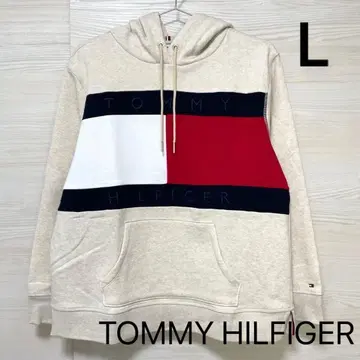 타미힐피거 후드티 L 후드 후디 브랜드 로고 베이지