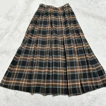 [카구레] 오가닉 체크 턱 스커트 롱 코튼